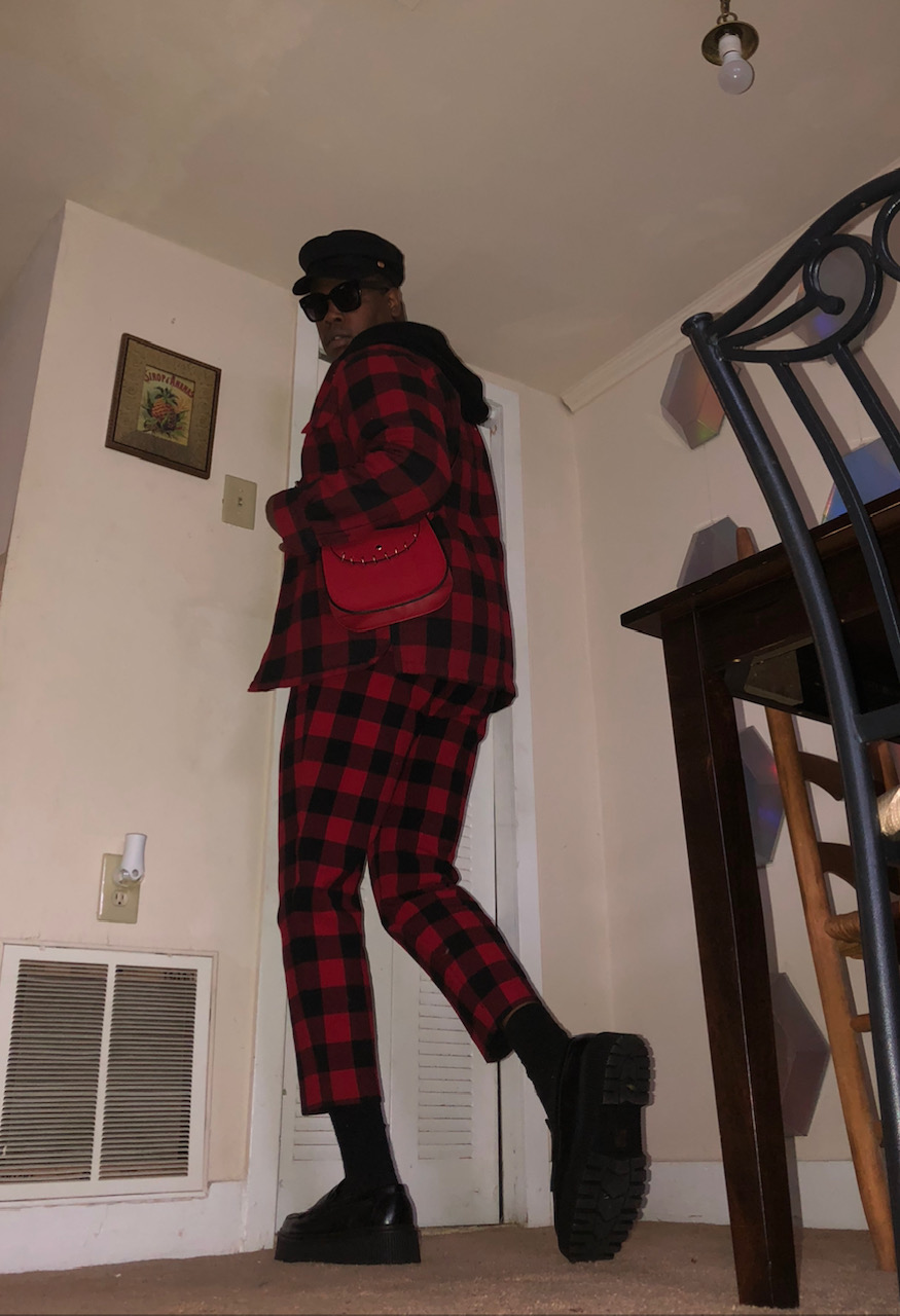 men wearing red plaid suit