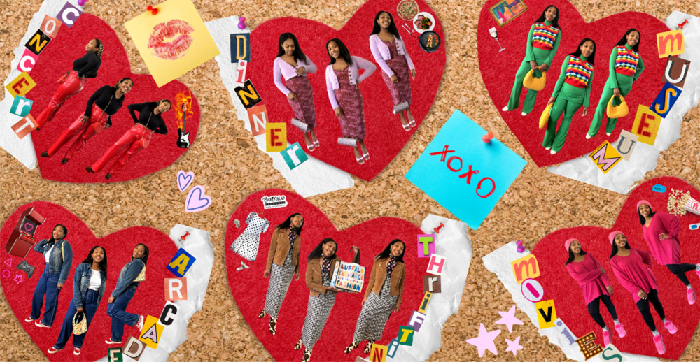 Collaged hearts on corkboard