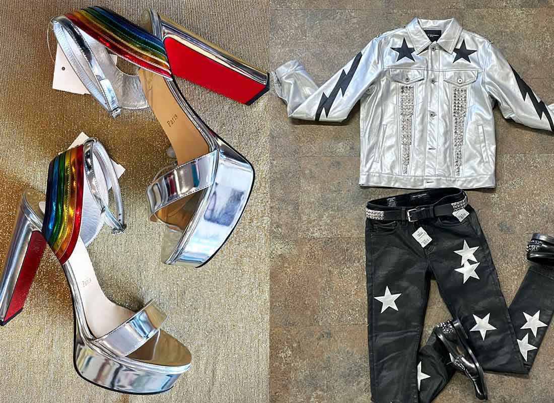 Silver Rainbow Platform Heels & Silver Denim Jacket With Stars