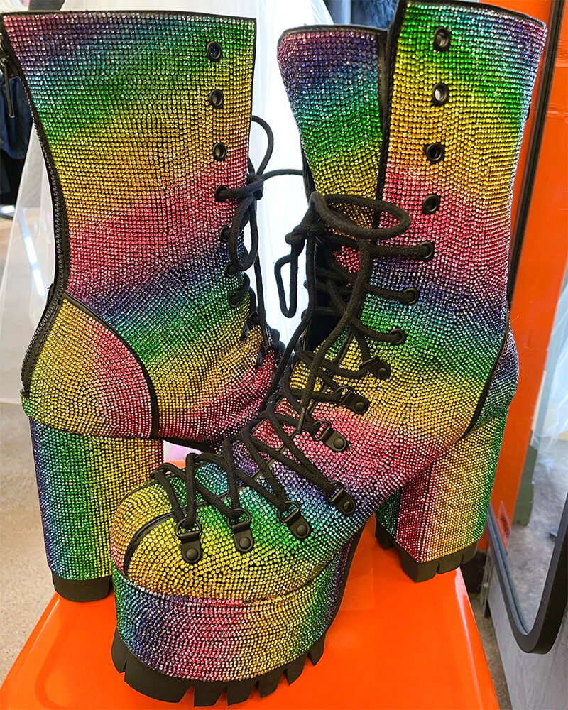 Sparkly rainbow boots