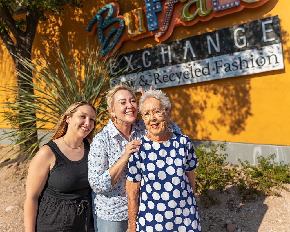 outside-the-store Melissa, Rebecca, and Kerstin standing outside buffalo exchange tucson