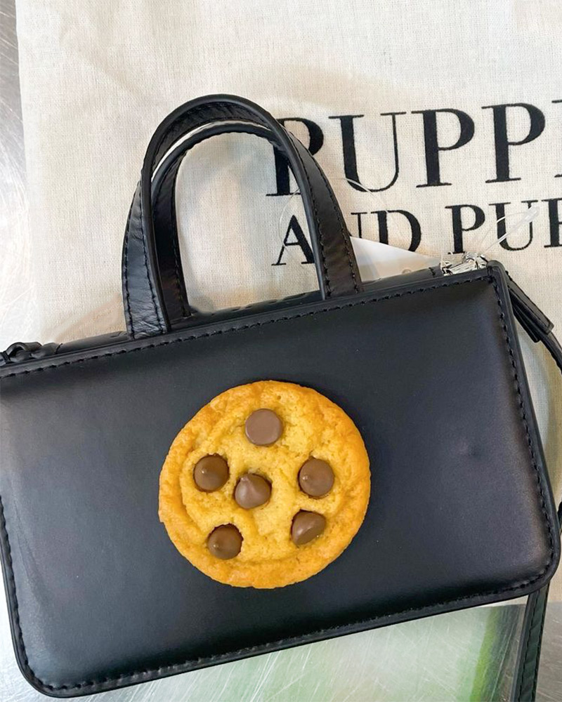 Blog-8-Edited A leather handbag with a faux chocolate cookie by Puppets and Puppets
